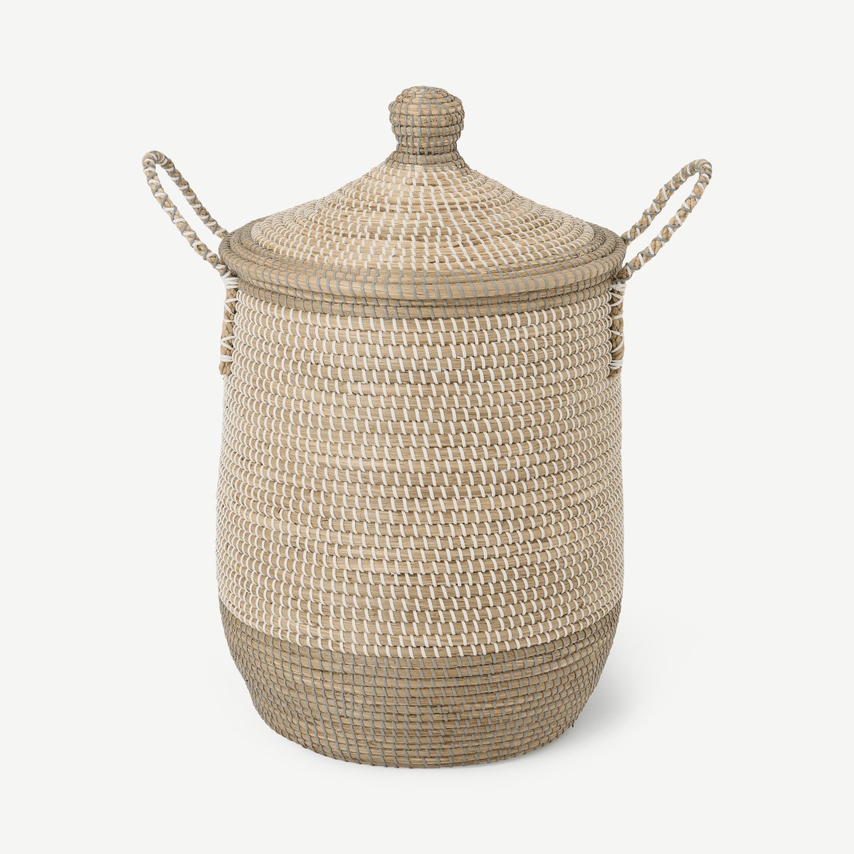 Kleio Laundry Basket, Grey & White Natural Seagrass