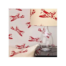 Designer Kids Wallpaper- 'Spitfire' in White & Red