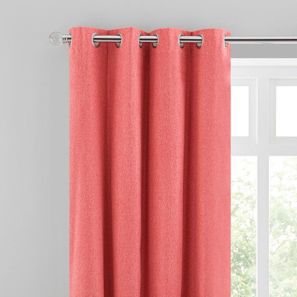 Luna Brushed Coral Blackout Eyelet Curtains Pink