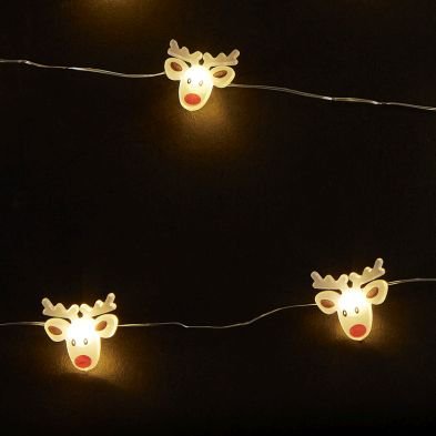 20 LED Reindeer Head String Lights Battery 1.9m