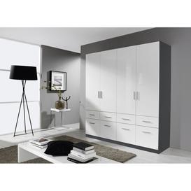 Rauch Celle 4 Door 8 Drawer Combi Wardrobe in Metallic Grey and High Gloss White - W 181cm