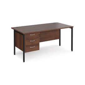 Value Line Deluxe H-Leg Rectangular Desk 3 Drawers (Black Legs), 160wx80dx73h (cm), Walnut