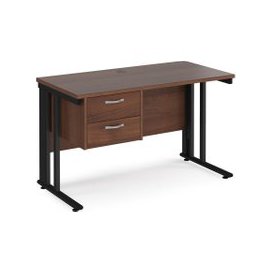 Value Line Deluxe Cable Managed Narrow Rectangular Desk 2 Drawers (Black Legs), 120wx60dx73h (cm), Walnut