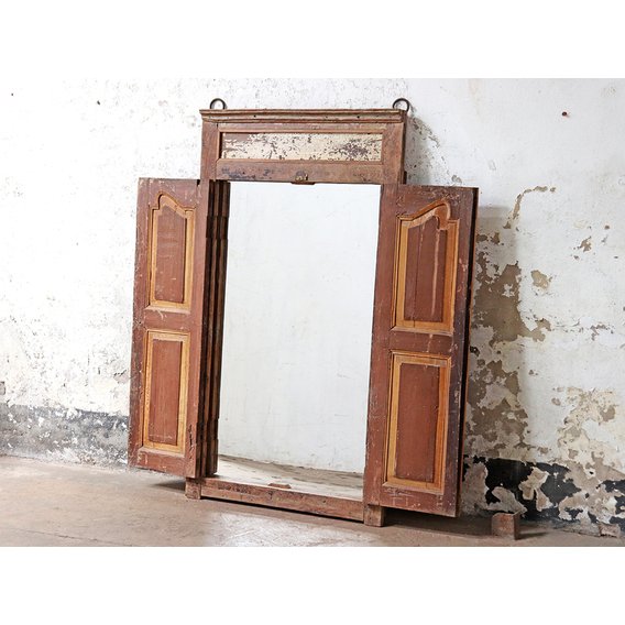 Antique Shuttered Window Frame Mirror Brown