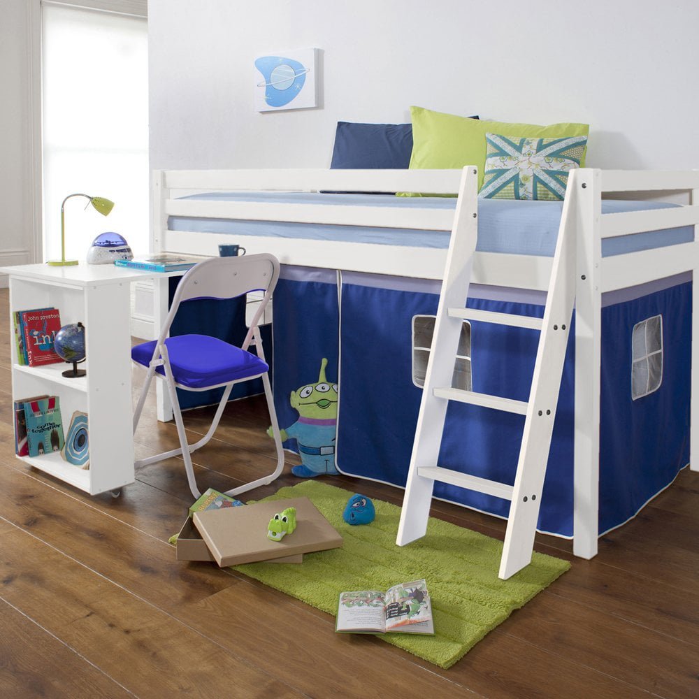 "Moro Cabin Bed Midsleeper with Pullout Desk & Brilliant Blue Tent "