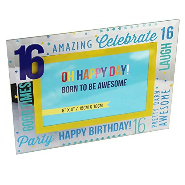 "6"" x 4"" - Oh Happy Day! Glass Photo Frame - Blue 16"