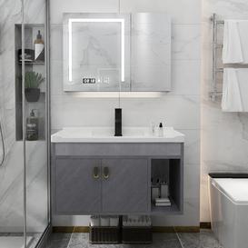 710mm Grey Floating Single Vanity with Ceramic Top Bathroom Cabinet with Door