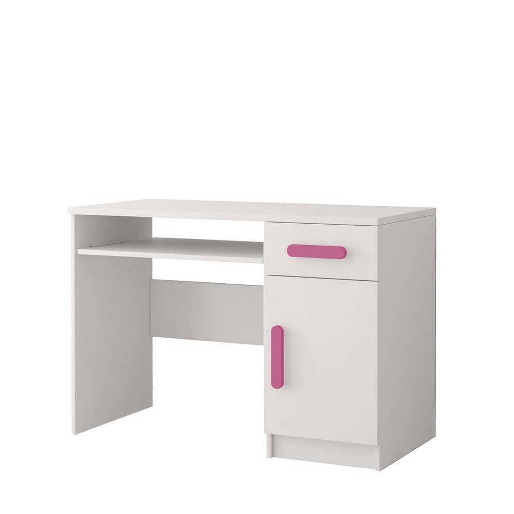 Smyk SM-08 Computer Desk - White Matt 110cm Pink
