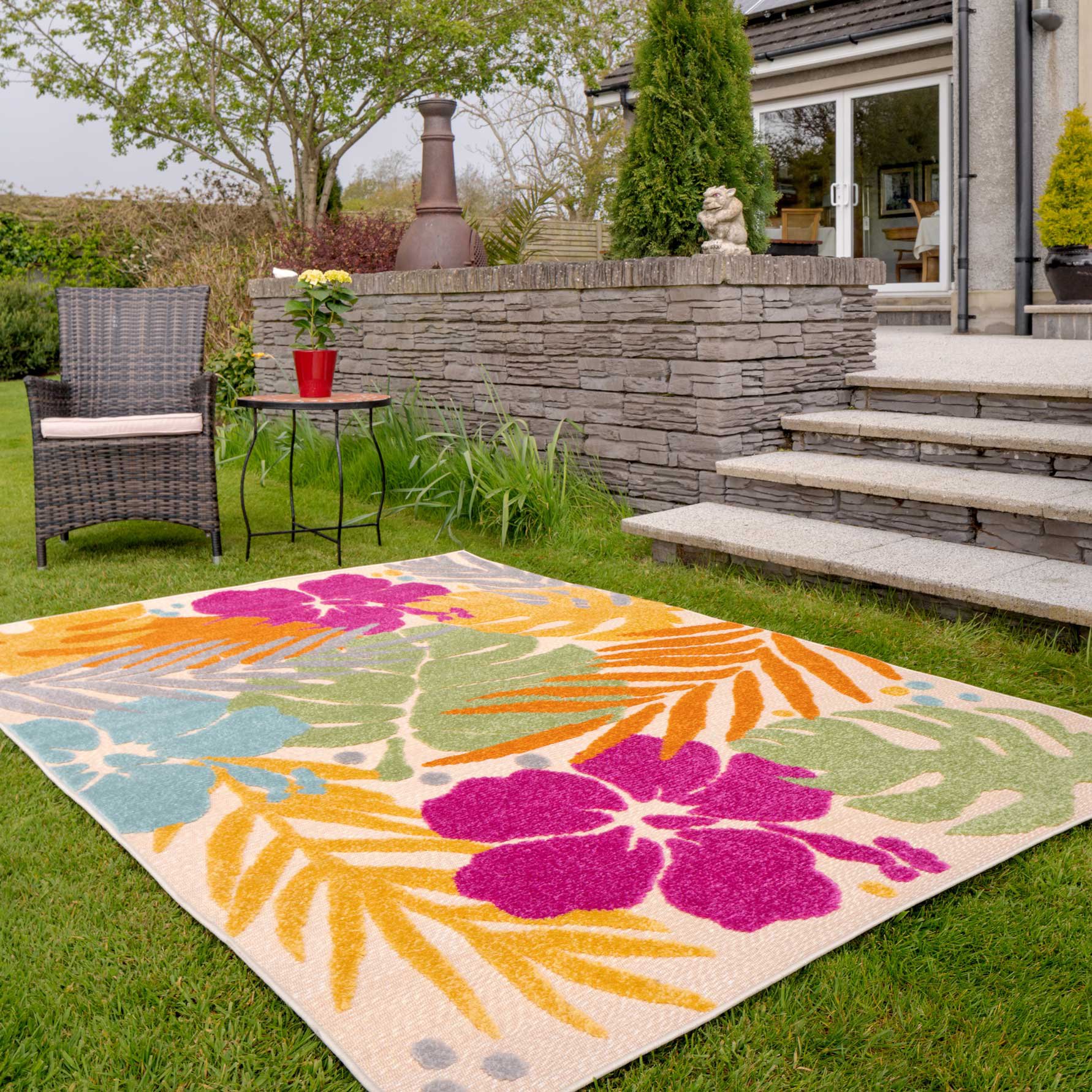 Colourful Floral Outdoor Patio Rug - Opera