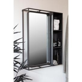 image-Industrial Style Metal Bathroom Mirror With Side Shelving Unit