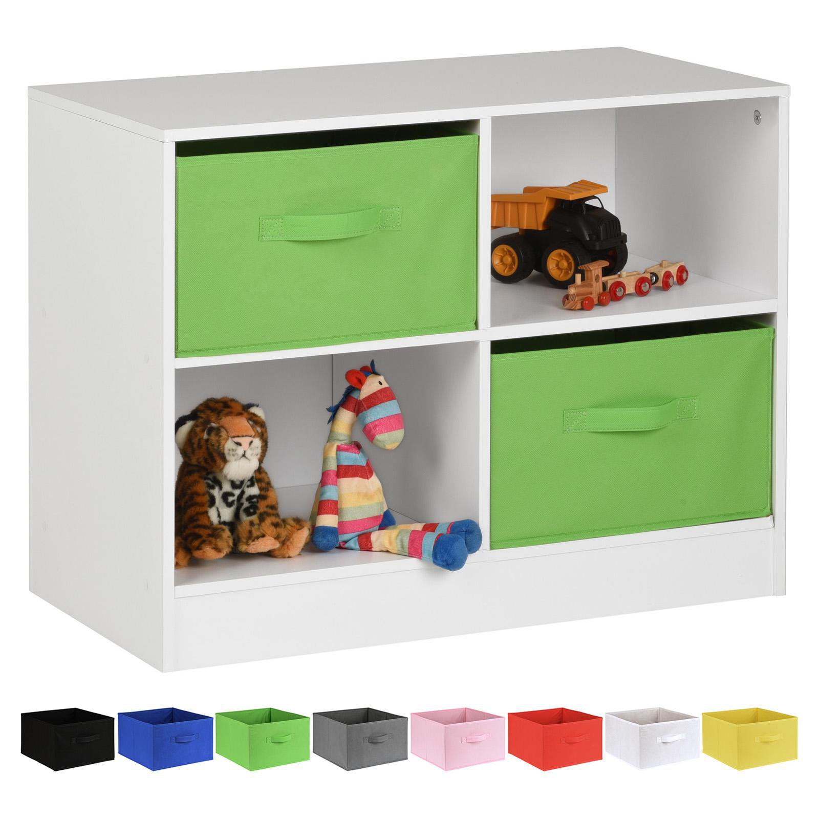 Hartleys White 4 Cube Kids Storage Unit & 2 Handled Box Drawers - Green