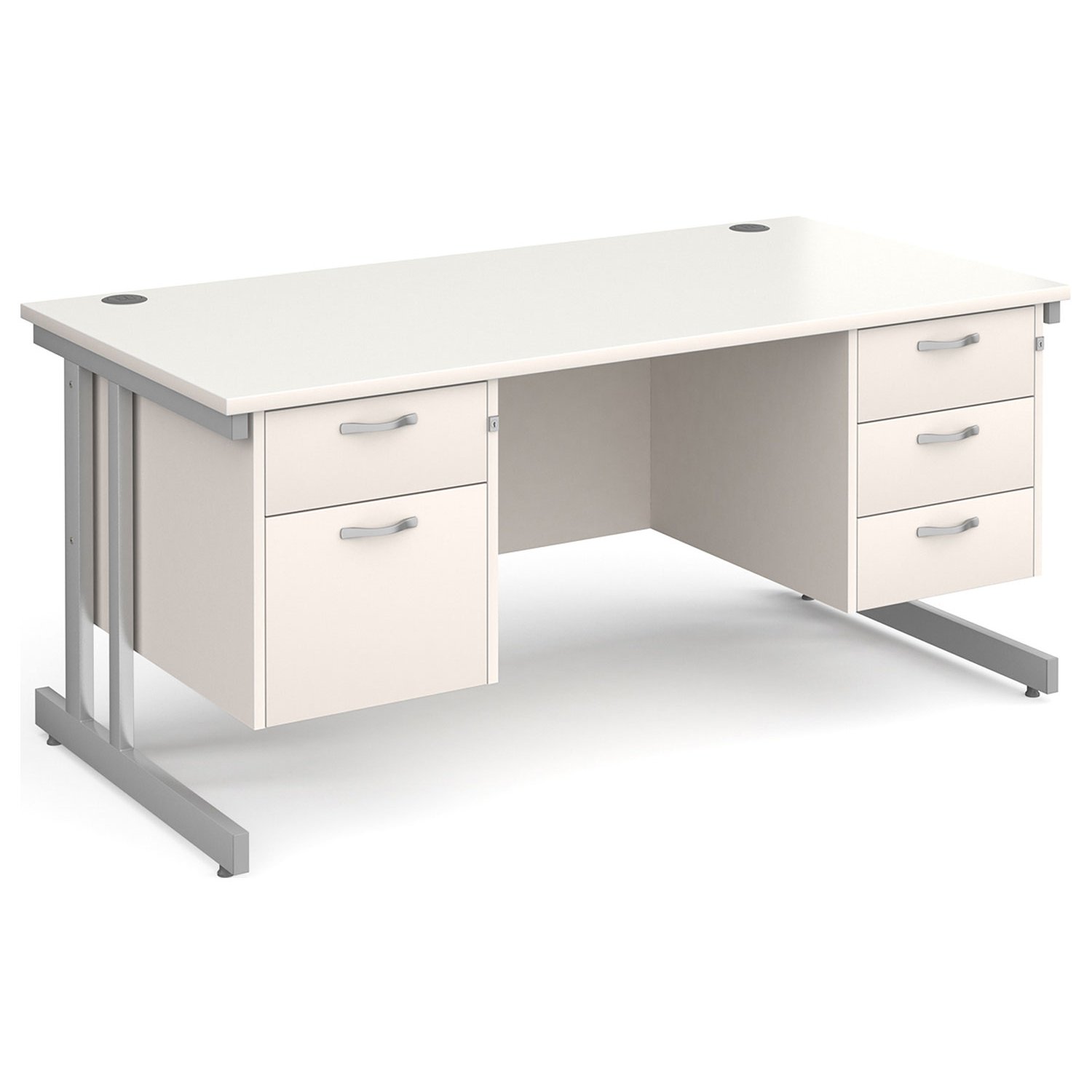 All White Double C-Leg Executive Desk 2+3 Drawers , 160wx80dx73h (cm)