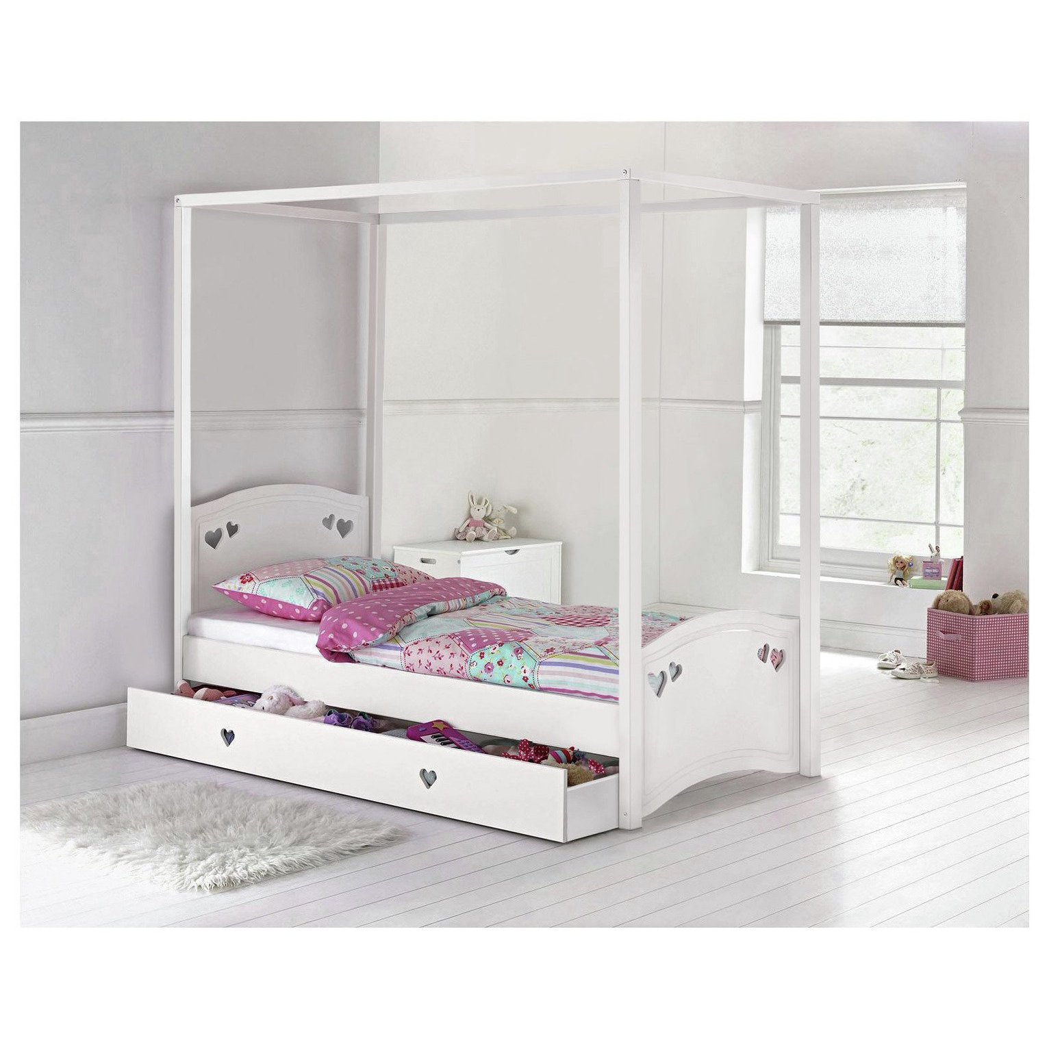 Argos Home Mia Single 4 Poster Bed and Kids Mattress - White