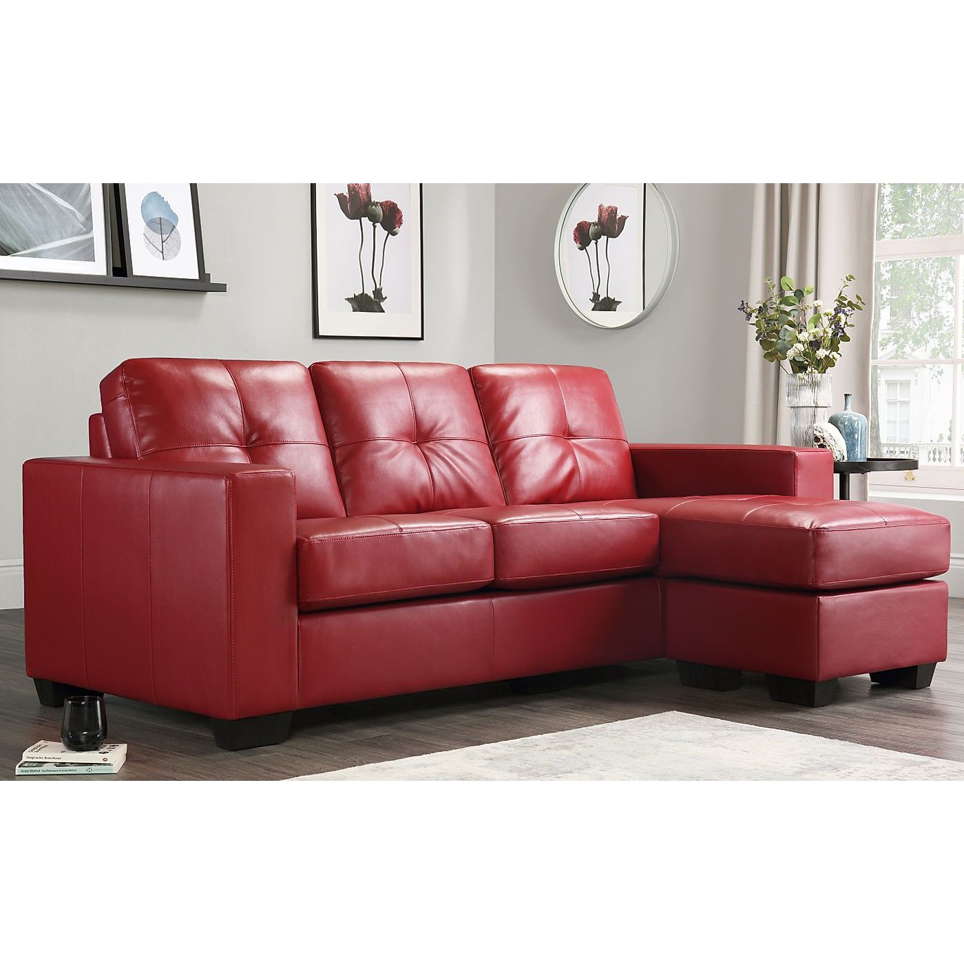 Rio Red Leather L Shape Corner Sofa by Furniture and Choice
