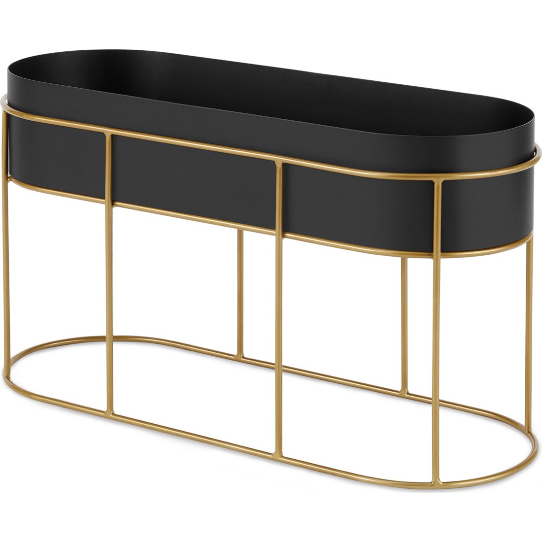 Echo Free-Standing Oval High Powder-Coated Plant Stand, Black & Gold