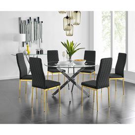 "Novara 120cm Round Dining Table and 6 Black Gold Leg Milan Chairs "
