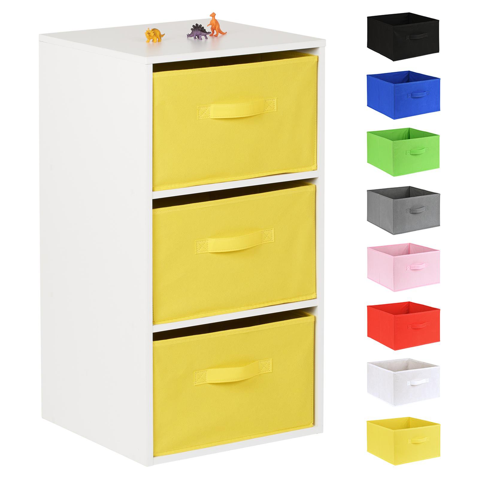 Hartleys White 3 Cube Kids Storage Unit & 3 Handled Box Drawers - Yellow