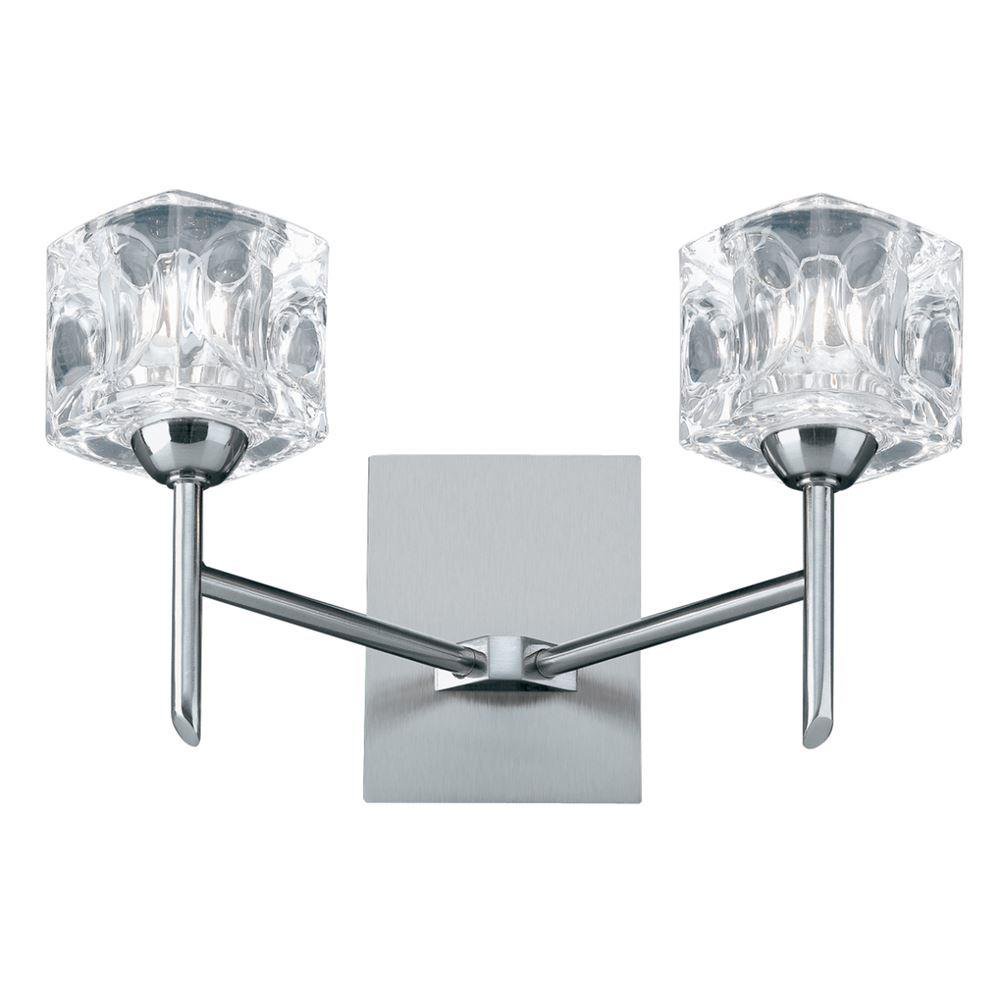 Searchlight 4342-2-LED Ice Cube Two Light LED Wall Light In Satin Silver With Clear Glass