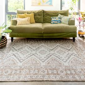 Contemporary Vintage Faded Beige Woven Sustainable Recycled Cotton Rug - Kendall