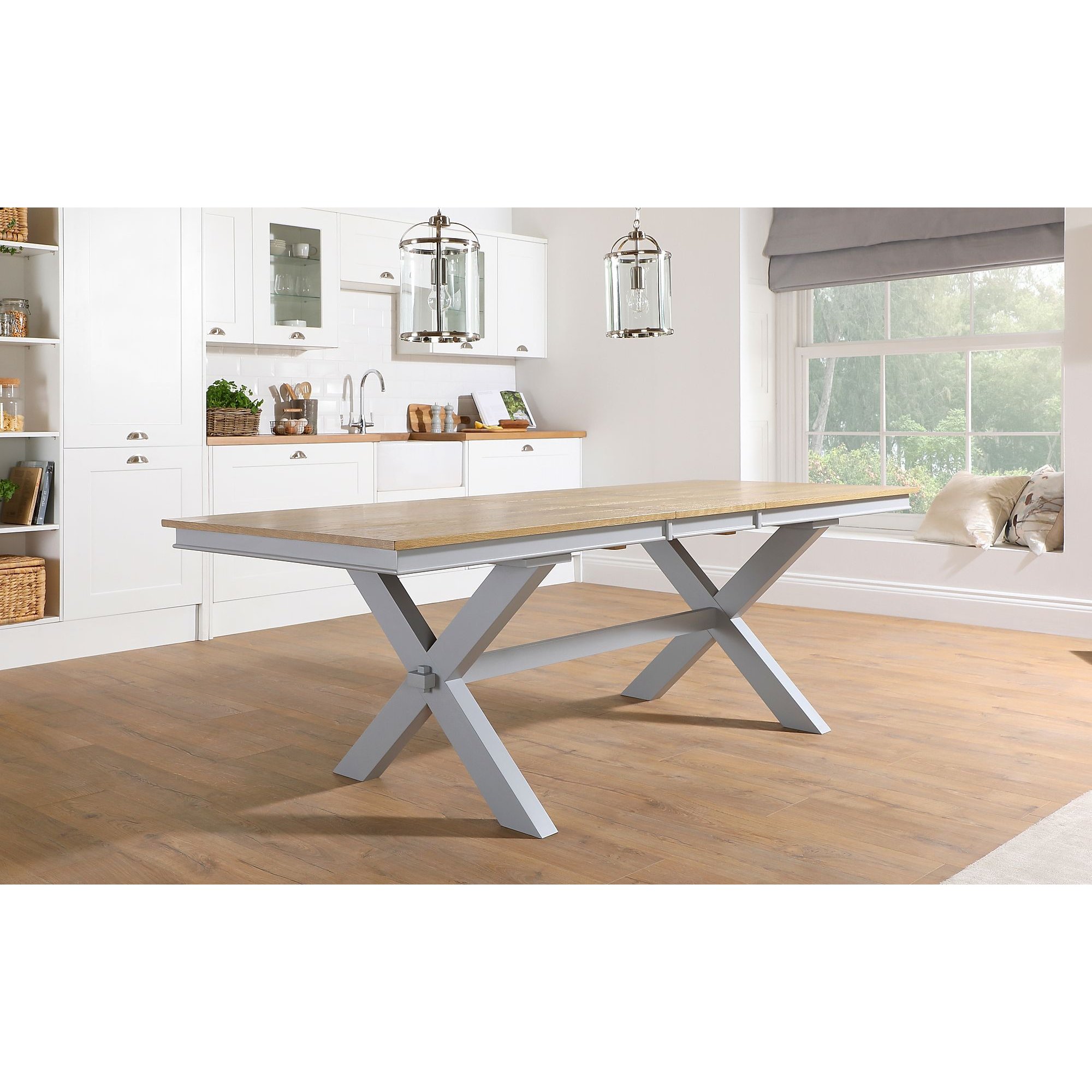 Grange Painted Grey and Oak 180-220cm Extending Dining Table