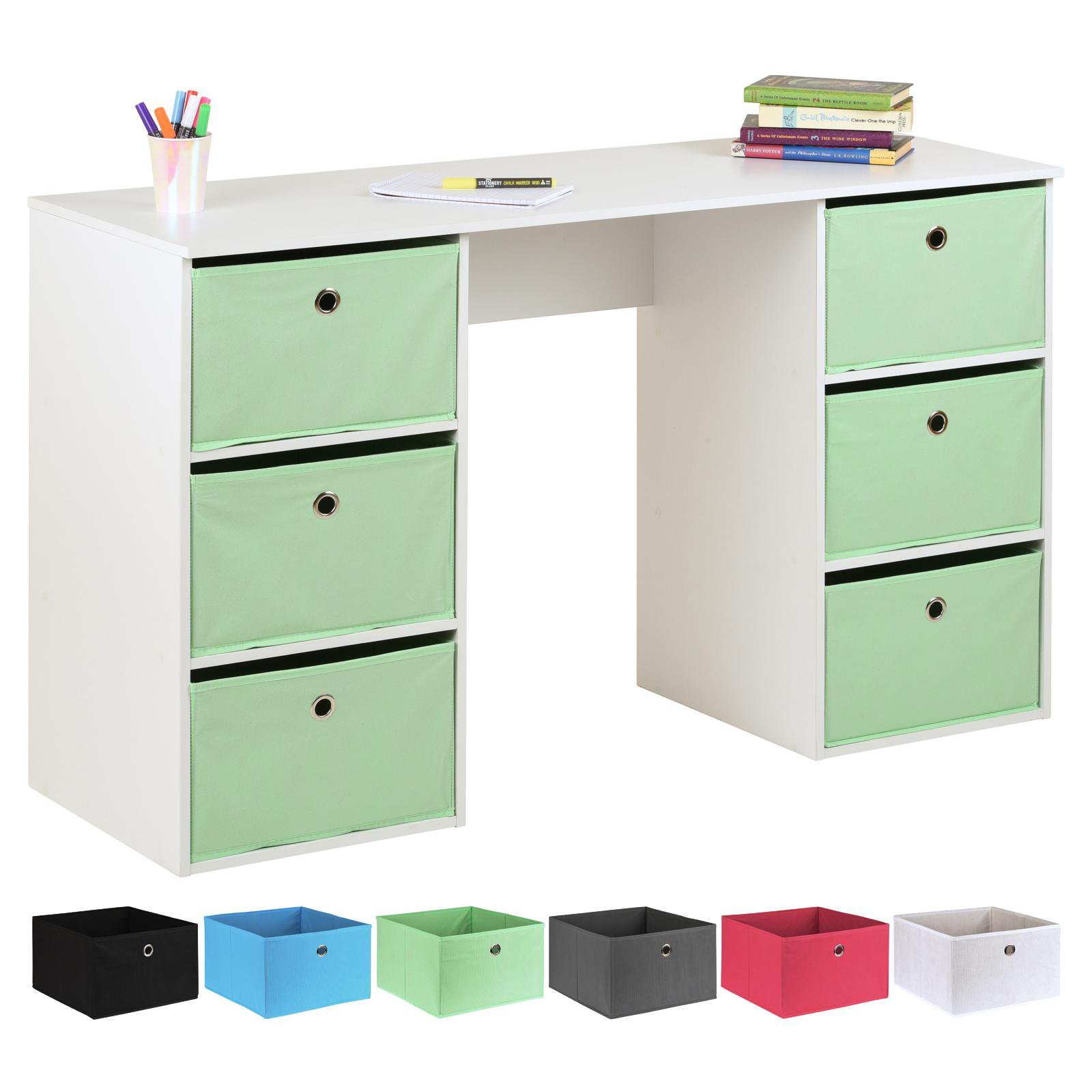 Hartleys Kids White Storage Desk & 6 Easy Grasp Box Drawers - Mint