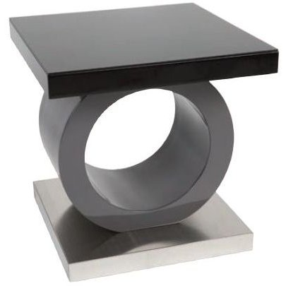 Greenapple Saturn Glass Top Lamp Table - Black High Gloss and Grey