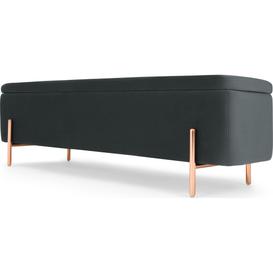 image-Asare 150cm Upholstered Ottoman Storage Bench, Midnight Grey Velvet and Copper