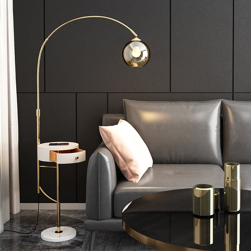 Modern Arc Floor Lamp With Drawer In, Eniola Frosted White Glass Ball Gold Floor Lamp