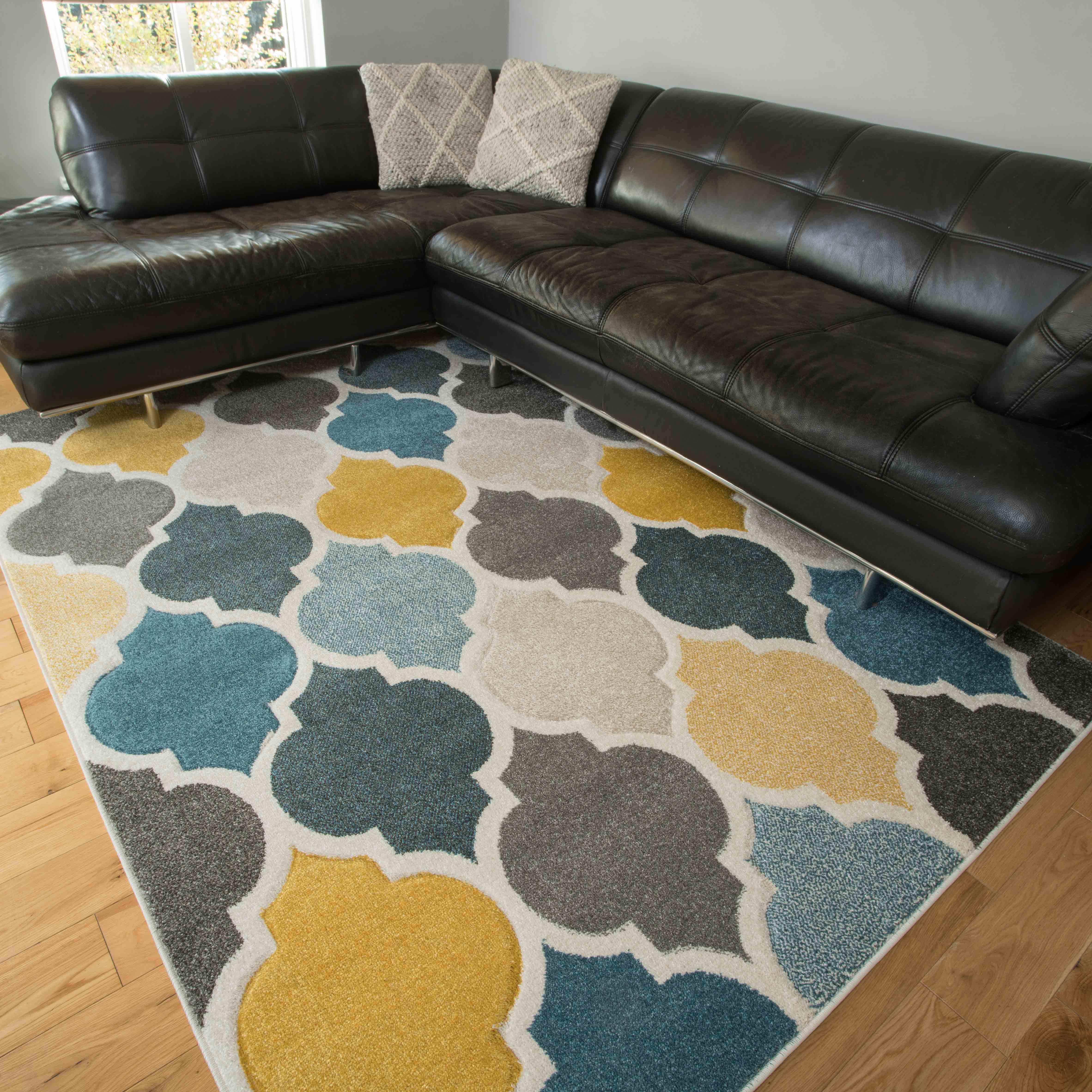 Soft Moroccan Tiled Pattern Yellow Blue Rugs - Westland