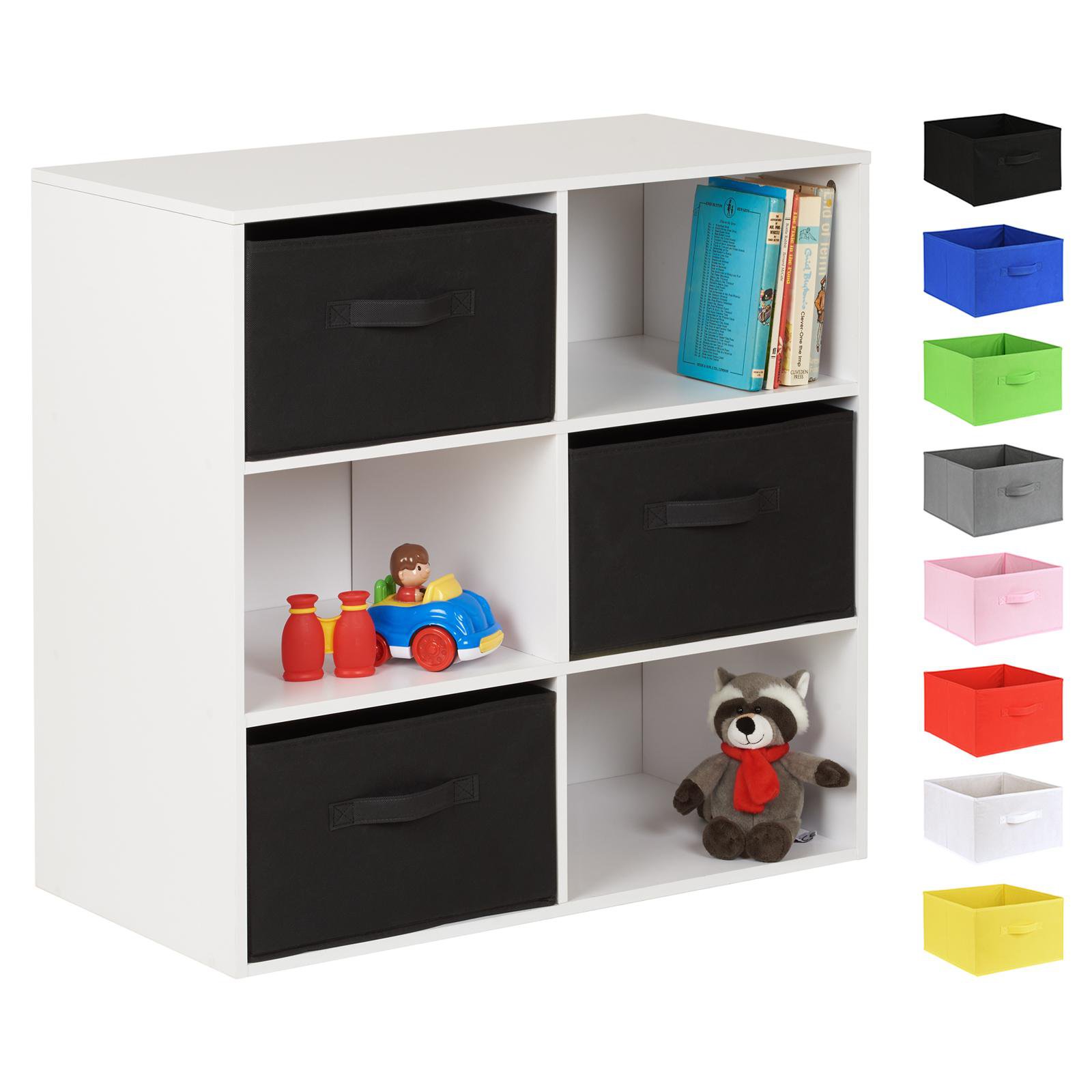 Hartleys White 6 Cube Kids Storage Unit & 3 Handled Box Drawers - Black