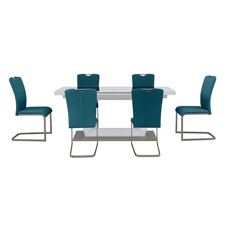 Bianco Large Extending Dining Table and 6 Chairs Set - Blue