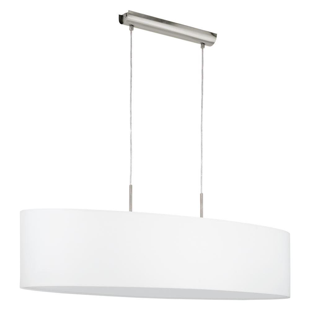 Eglo 31584 Pasteri Two Light Ceiling Pendant Light In Satin Nickel With White Shade - L: 1000mm