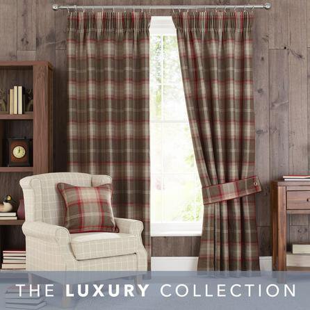 Highland Check Red Pencil Pleat Curtains Red and Brown