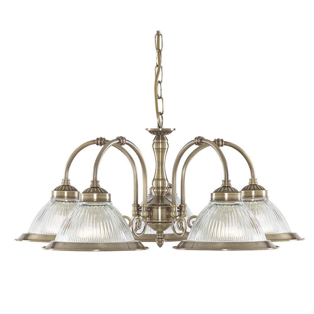 Searchlight 9345-5 American Diner 5 Light Ceiling Pendant In Antique Brass