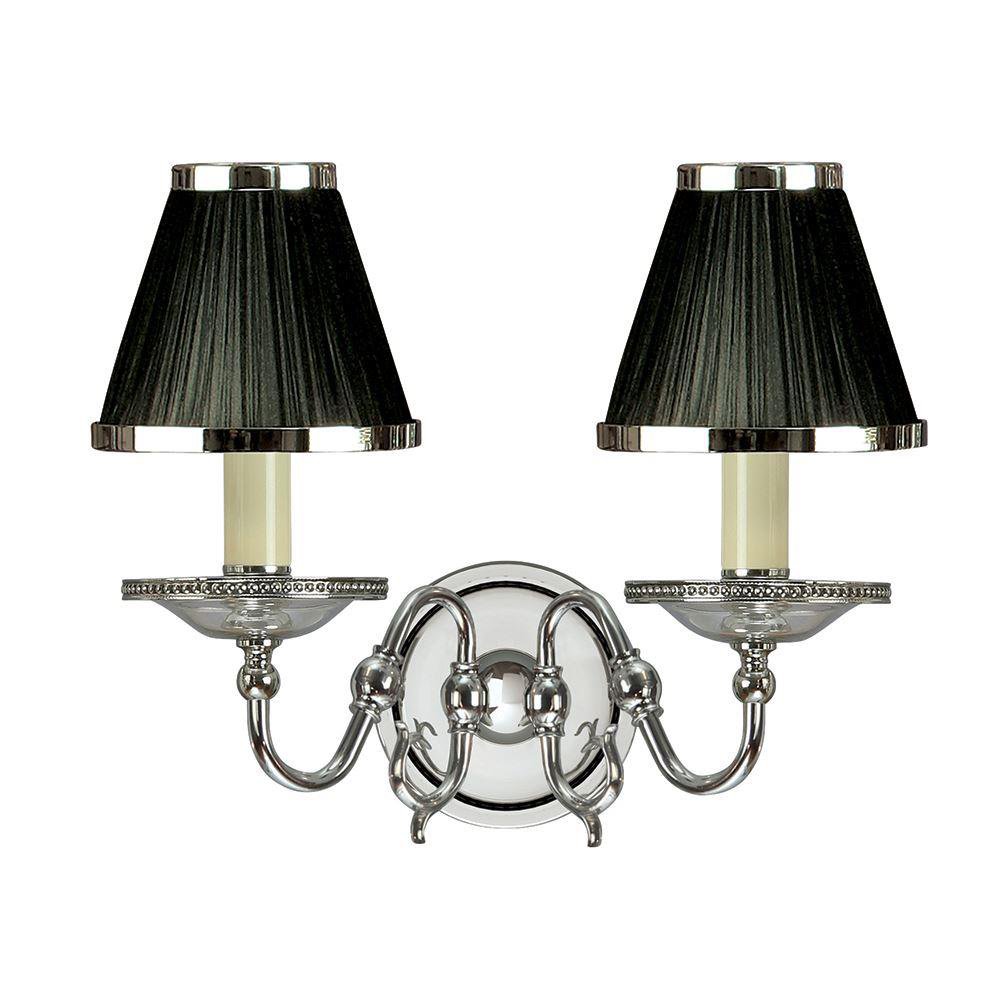 Interiors 1900 63726 Tilburg Nickel Twin Wall Light With Black Shades In Nickel