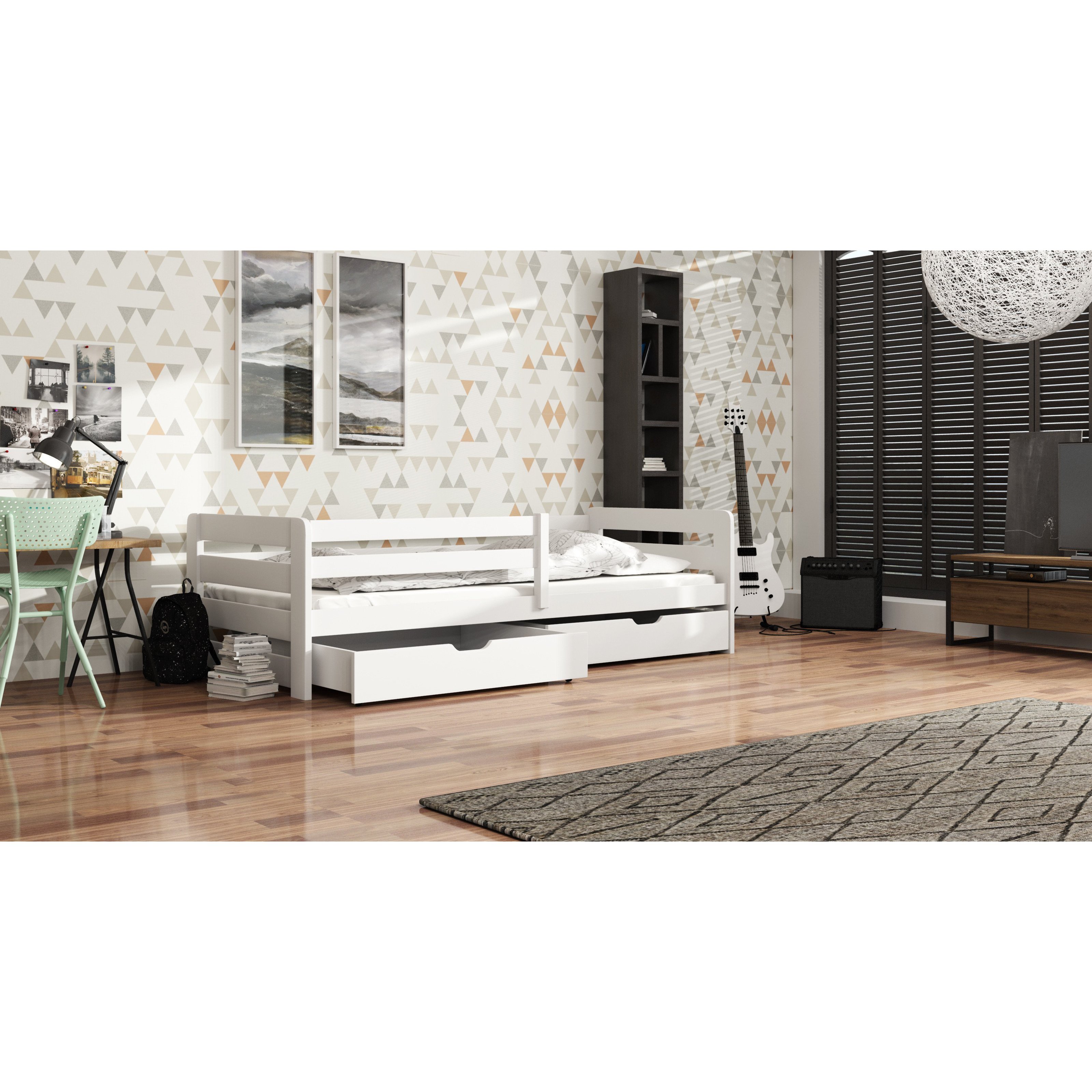 Wooden Bed Ergo with Storage - White Matt Without Mattresses