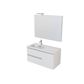 image-Vanity Unit 2 Drawers, 1 Door With Left Integrated Washbasin, Mirror And Spotlight
