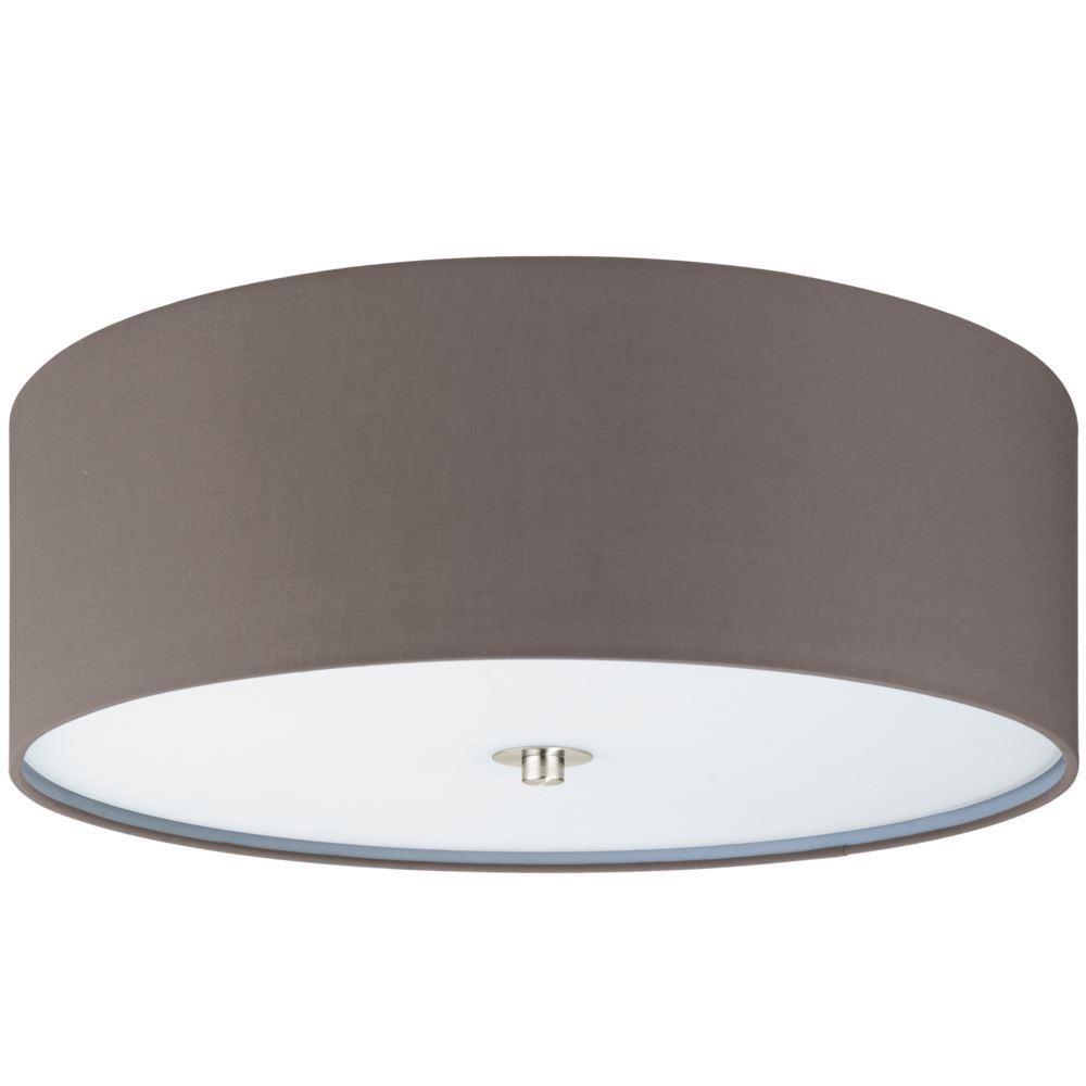 Eglo 94922 Pasteri One Light Flush Ceiling Light In Satin Nickel With Brown Shade