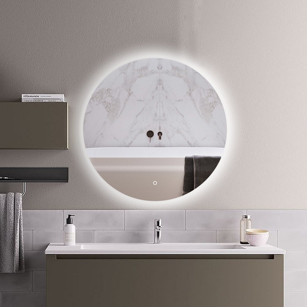600mm Frameless Round LED Bathroom Wall Mirror Acrylic Anti-Fog