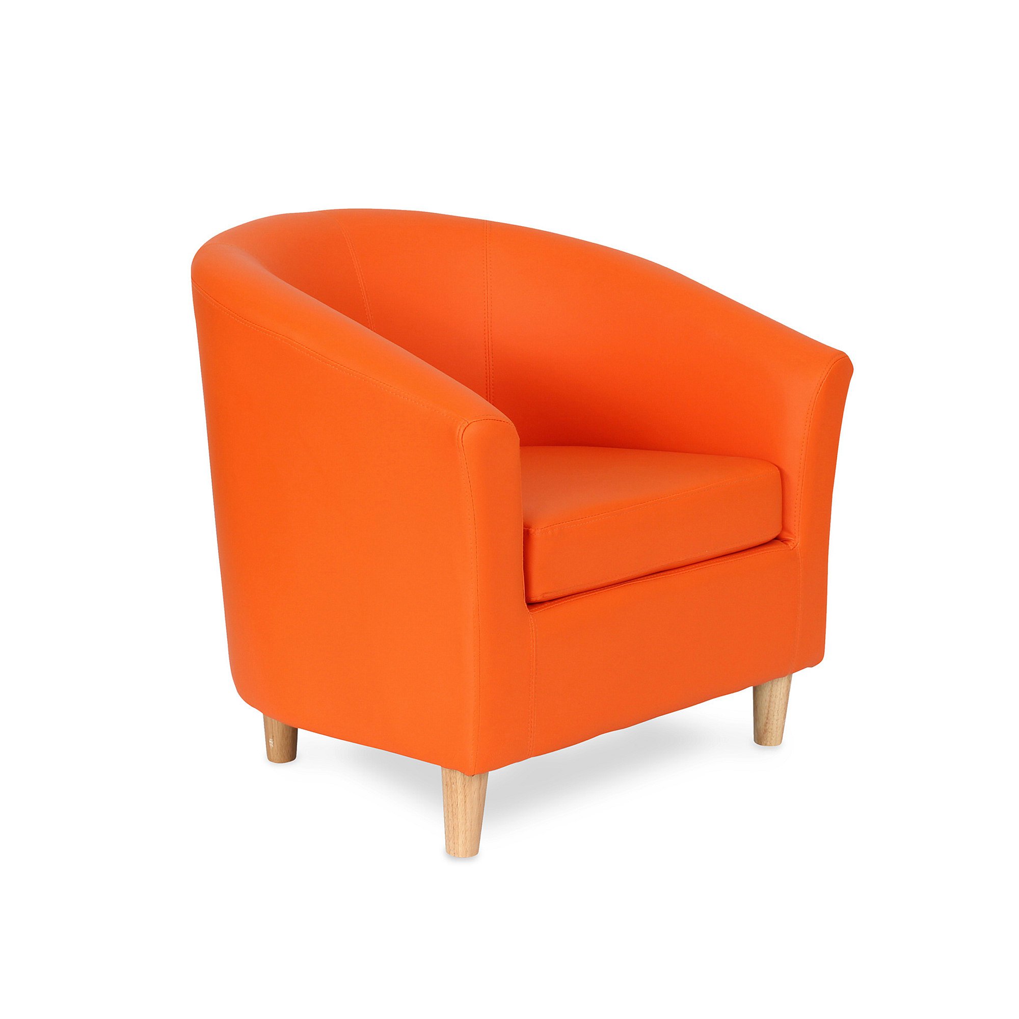 Tub chair JAZZ, wooden feet, orange leather look