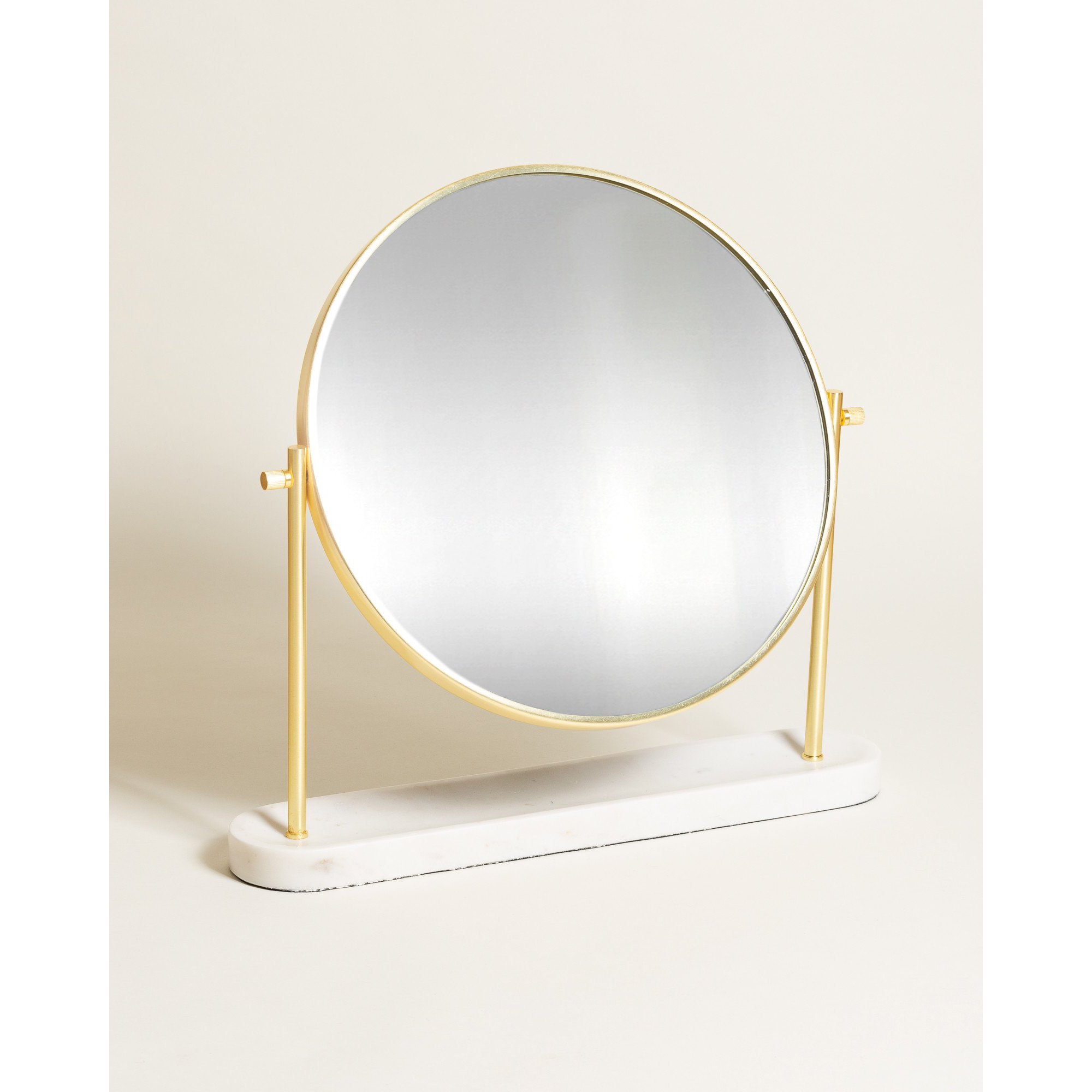 Round Marble & Gold Metal Dressing Table Mirror Large