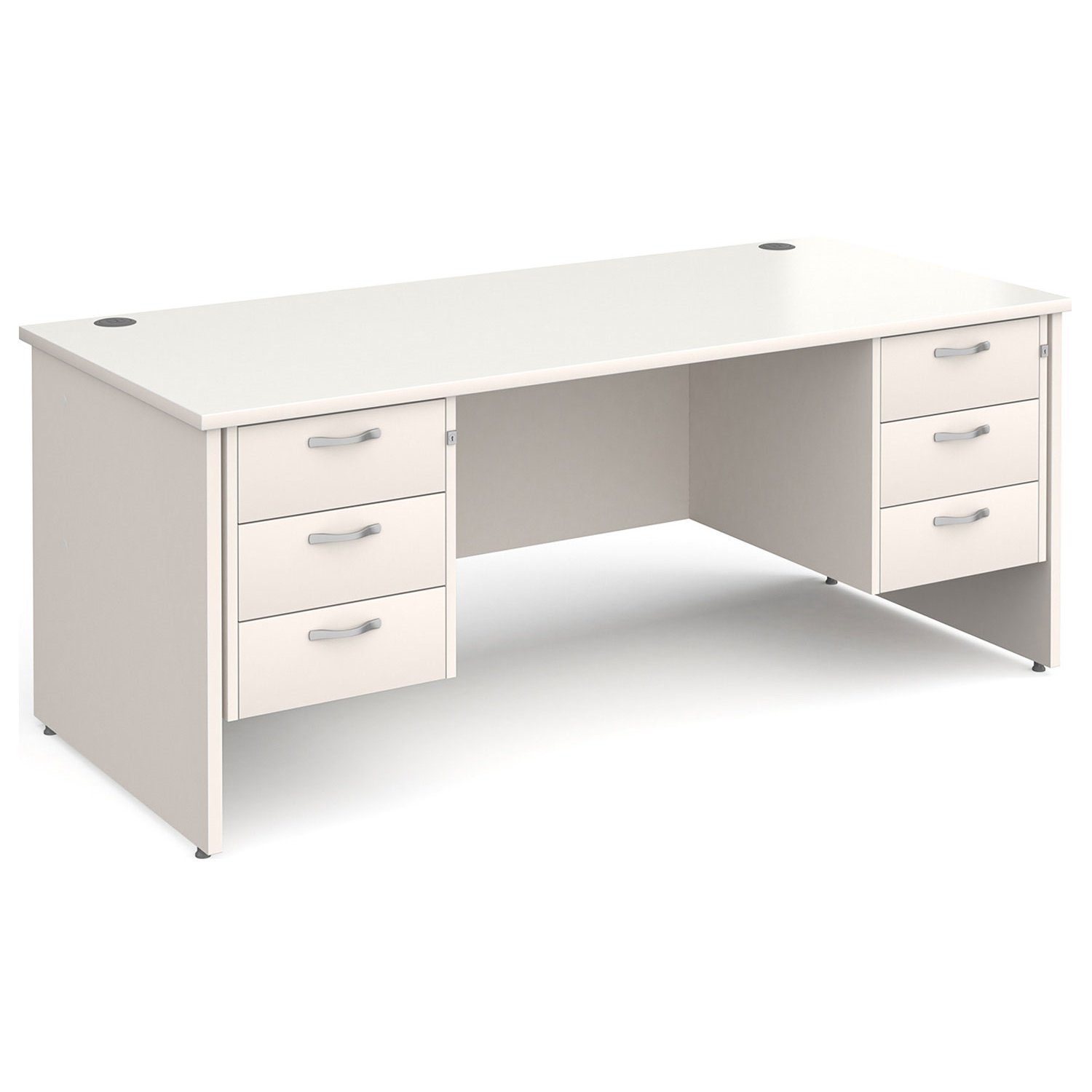 All White Panel End Executive Desk 3+3 Drawers , 180wx80dx73h (cm)