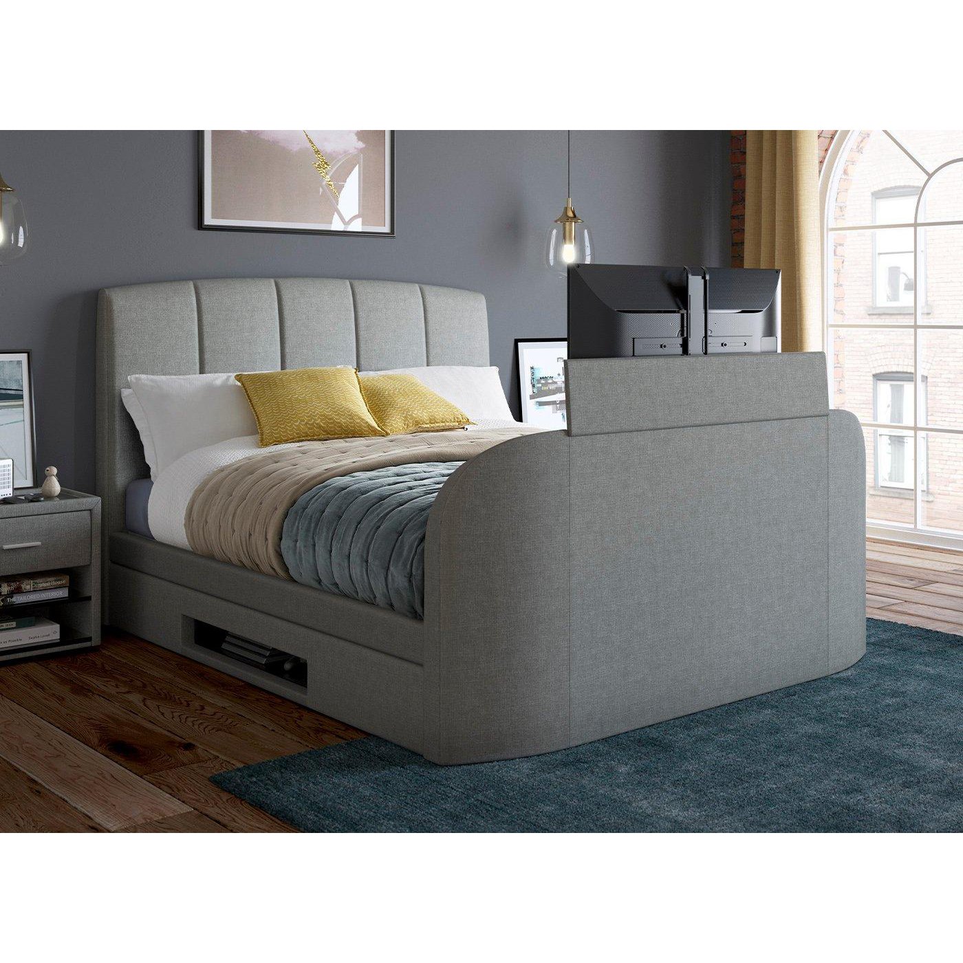 Seoul Upholstered TV Bed Frame - 4'6 Double - Grey