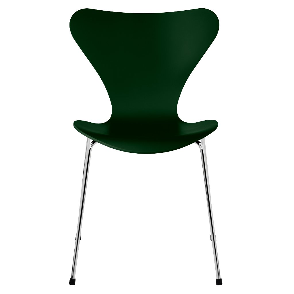 Series 7 3107 Chair in Lacquered Evergreen & Chrome By Fritz Hansen