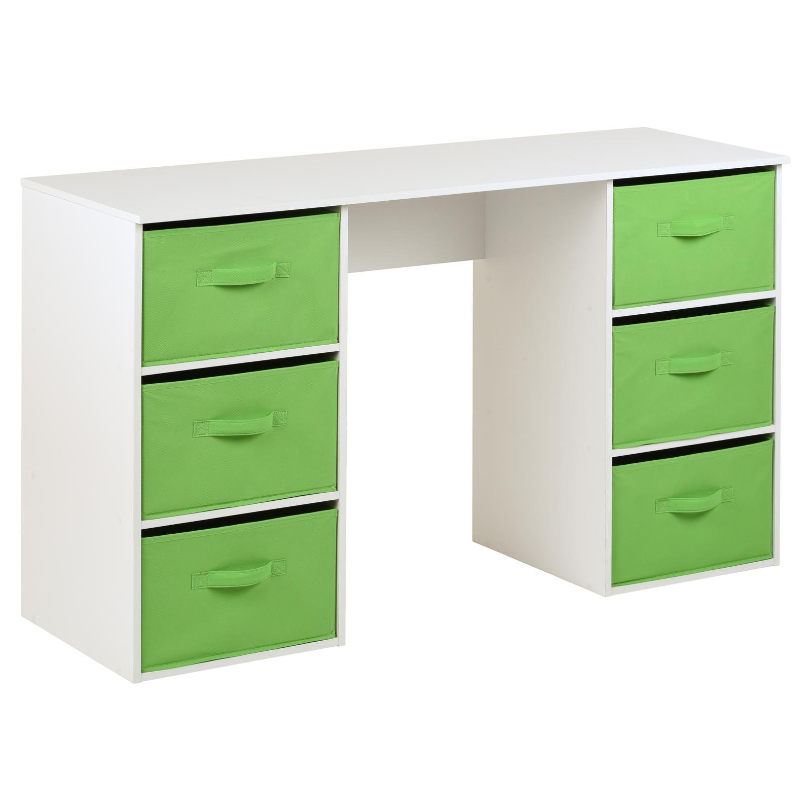 Hartleys Kids White Storage Desk & 6 Handled Box Drawers - Green
