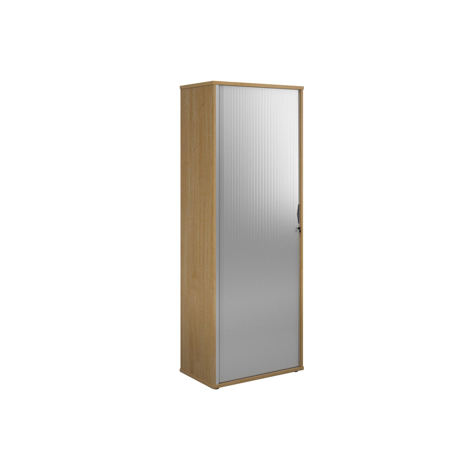 Single Door Wooden Tambour Cupboard, 5 Shelf - 80wx47dx214h (cm), Oak