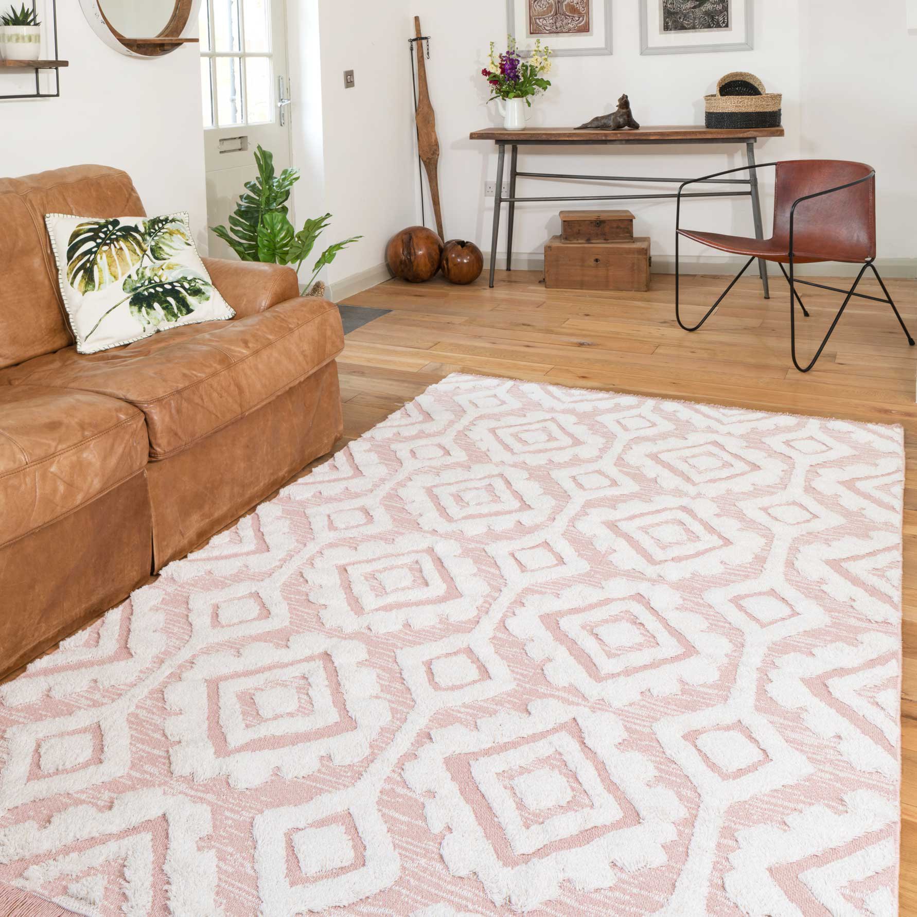 Tufted Blush Pink Moroccan Sustainable Rug - Poppy