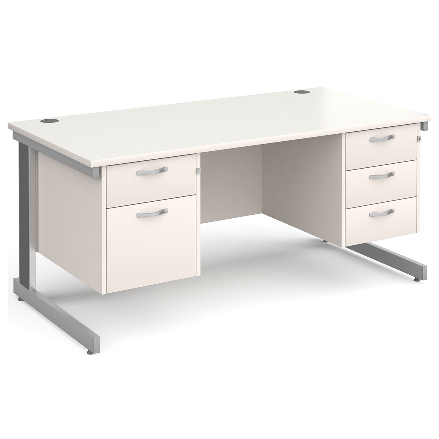 All White Deluxe Executive Desk 2+3 Drawers , 160wx80dx73h (cm)