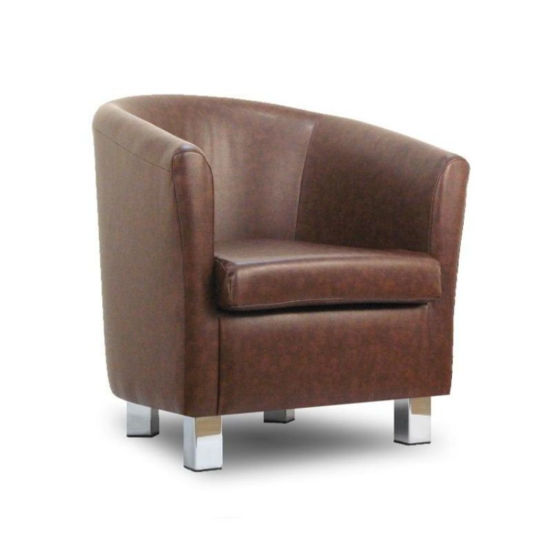 Small Leather Sofa Tub Chair Mahogony Chrome Legs
