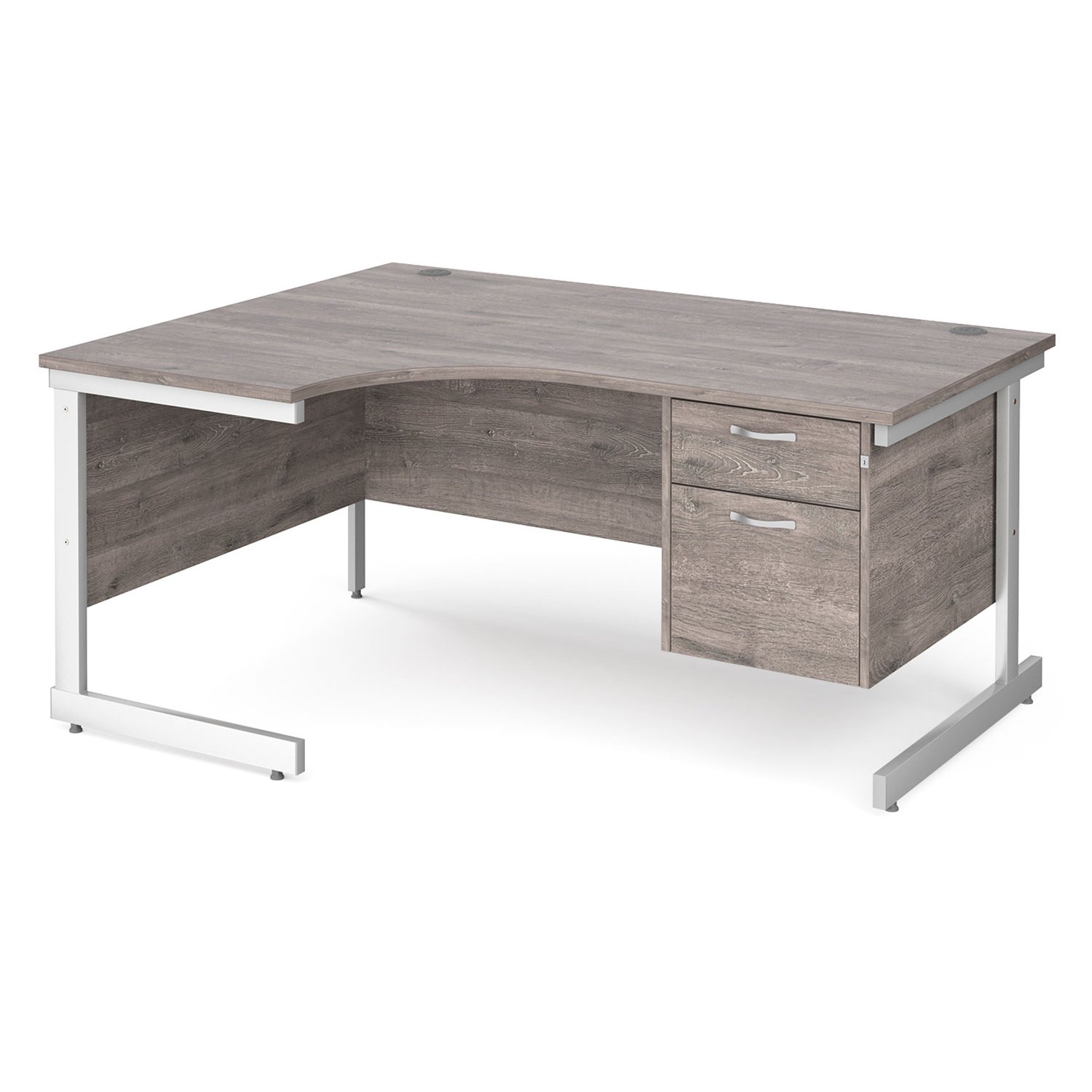 All Grey Oak C-Leg Left Hand Ergo Desk 2 Drawers , 160wx120/80dx73h (cm)